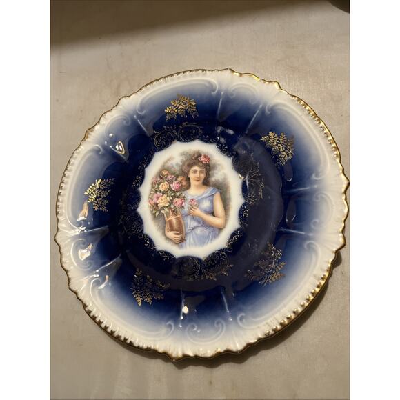 Other - Royal Bavarian China Portrait Lovely Lady Plate 8" Cobalt